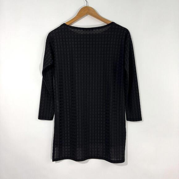Zara W&B Women’s Size Small Black Square Textured 3/4 Sleeve High Low Tunic Top - Picture 8 of 8